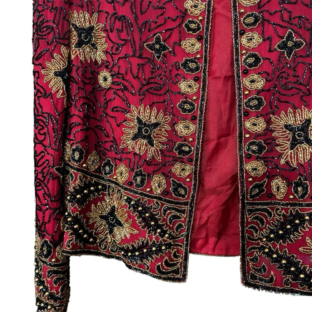 Vintage Papell Boutique Petite Small Evening Beaded Silk Jacket Old Money Retro - Picture 3 of 8